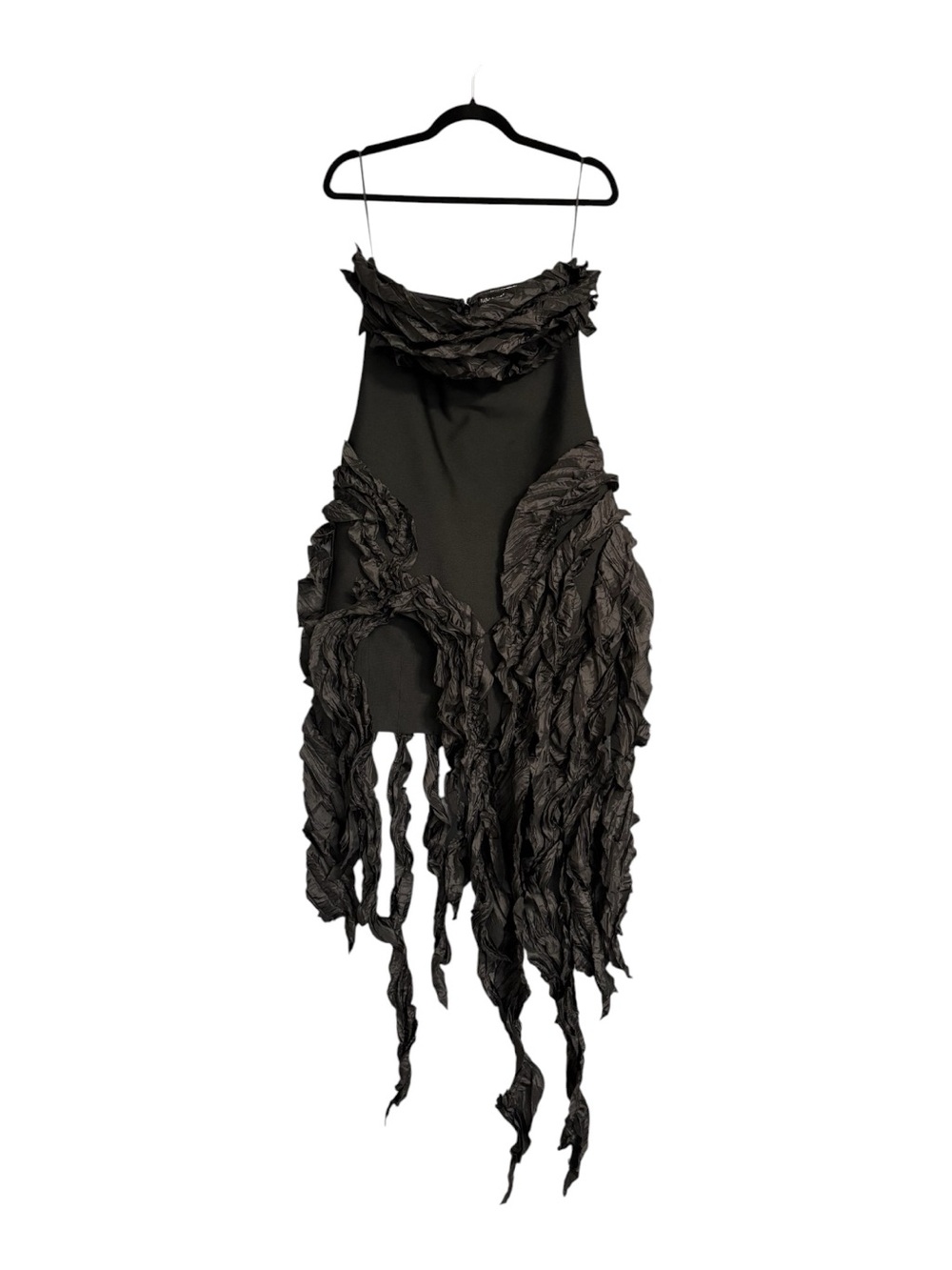 Black Strapless Avant-Garde Ruffle Dress Size Large Date Night Cocktail Goth - Picture 3 of 6